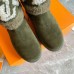 Louis Vuitton Snowdrop Flat Ankle Boots In Khaki Suede with Shearling