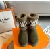 Louis Vuitton Snowdrop Flat Ankle Boots In Khaki Suede with Shearling