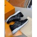 Louis Vuitton Men's Run Away Sneakers in Black Damier-embossed Leather Louis Vuitton Men's Run Away Sneakers in Black Damier-embossed Leather