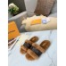 Louis Vuitton Lock It Flat Mules in Mink Fur with Monogram Canvas