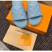 Louis Vuitton Jumbo Flatform Mules In Blue Monogram Lambskin