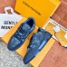 Louis Vuitton Men's LV Trainer Sneakers In Blue Denim Leather Louis Vuitton Men's LV Trainer Sneakers In Blue Denim Leather