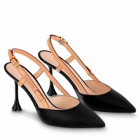 Louis Vuitton Blossom Slingback Pumps 95mm in Black Lambskin Louis Vuitton Blossom Slingback Pumps 95mm in Black Lambskin