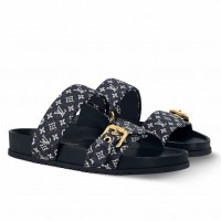 Louis Vuitton Bom Dia Comfort Mules in Blue Monogram Denim Louis Vuitton Bom Dia Comfort Mules in Blue Monogram Denim