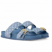 Louis Vuitton Bom Dia Comfort Mules in Blue Monogram Jacquard