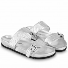 Louis Vuitton Bom Dia Comfort Mules In Silver Metallic Leather