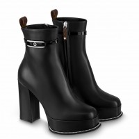 Louis Vuitton Fame Platform Ankle Boots In Black Calfskin