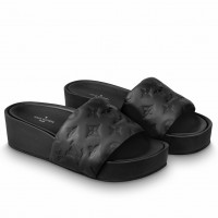 Louis Vuitton Jumbo Flatform Mules In Black Monogram Lambskin