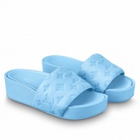 Louis Vuitton Jumbo Flatform Mules In Blue Monogram Lambskin