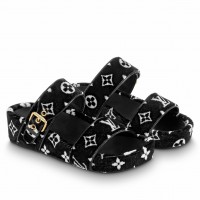 Louis Vuitton Jumbo Flatform Mules In Monogram Velvet