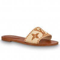 Louis Vuitton Lock It Flat Mules In Raffia Louis Vuitton Lock It Flat Mules In Raffia