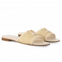 Louis Vuitton LV Capri Flat Slides in Beige Raffia