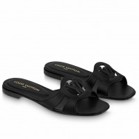 Louis Vuitton LV Isola Flat Slides In Black Calfskin