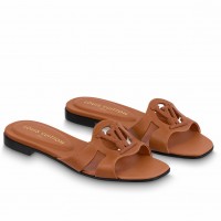 Louis Vuitton LV Isola Flat Slides In Brown Calfskin