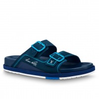 Louis Vuitton LV Trainer Mules In Blue Suede Leather