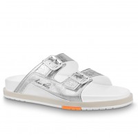 Louis Vuitton LV Trainer Mules In Silver Metallic Leather
