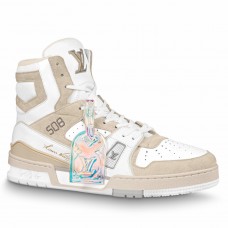 Louis Vuitton Men's LV Trainer High-top Sneakers In White Leather Louis Vuitton Men's LV Trainer High-top Sneakers In White Leather