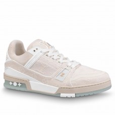 Louis Vuitton Men's LV Trainer Sneakers In Beige Monogram Denim Louis Vuitton Men's LV Trainer Sneakers In Beige Monogram Denim