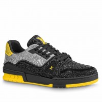 Louis Vuitton Men's LV Trainer Sneakers In Black Crystals Louis Vuitton Men's LV Trainer Sneakers In Black Crystals