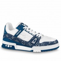 Louis Vuitton Men's LV Trainer Sneakers In Blue Denim with Leather