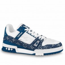 Louis Vuitton Men's LV Trainer Sneakers In Blue Denim with Leather Louis Vuitton Men's LV Trainer Sneakers In Blue Denim with Leather