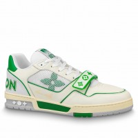 Louis Vuitton Men's LV Trainer Sneakers In White/Green Calfskin