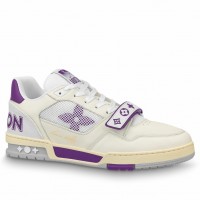 Louis Vuitton Men's LV Trainer Sneakers In White/Purple Calfskin Louis Vuitton Men's LV Trainer Sneakers In White/Purple Calfskin