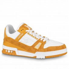 Louis Vuitton Men's LV Trainer Sneakers In Yellow Denim with Leather Louis Vuitton Men's LV Trainer Sneakers In Yellow Denim with Leather