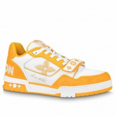 Louis Vuitton Men's LV Trainer Sneakers In Yellow Denim with Mesh Louis Vuitton Men's LV Trainer Sneakers In Yellow Denim with Mesh