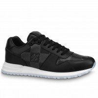 Louis Vuitton Men's Run Away Sneakers in Black Damier-embossed Leather Louis Vuitton Men's Run Away Sneakers in Black Damier-embossed Leather