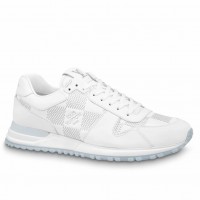 Louis Vuitton Men's Run Away Sneakers in White Damier-embossed Leather Louis Vuitton Men's Run Away Sneakers in White Damier-embossed Leather