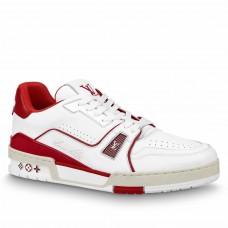 Louis Vuitton Men's White/Red LV Trainer Sneakers with #54 Louis Vuitton Men's White/Red LV Trainer Sneakers with #54