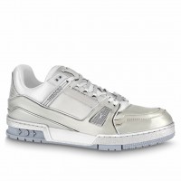 Louis Vuitton Men'sLV Trainer Sneakers In Metallic Canvas