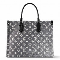Louis Vuitton OnTheGo MM Bag In Grey Monogram Denim M46448