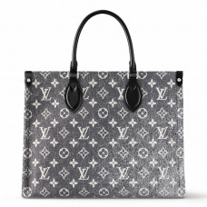 Louis Vuitton OnTheGo MM Bag In Grey Monogram Denim M46448