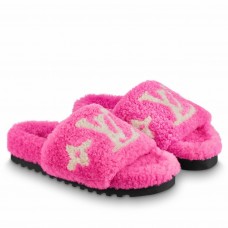 Louis Vuitton Paseo Flat Comfort Mules In Pink Shearling Louis Vuitton Paseo Flat Comfort Mules In Pink Shearling