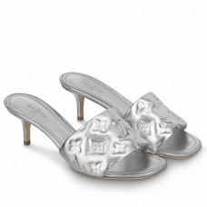 Louis Vuitton Revival Mules 55mm In Silver Metallic Lambskin Louis Vuitton Revival Mules 55mm In Silver Metallic Lambskin