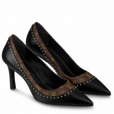 Louis Vuitton Signature Pumps in Black Leather with Monogram Canvas