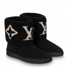 Louis Vuitton Snowdrop Flat Ankle Boots In Black Suede with Shearling