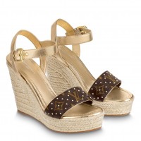 Louis Vuitton Starboard Wedge Sandals in Lambskin and Monogram Canvas Louis Vuitton Starboard Wedge Sandals in Lambskin and Monogram Canvas