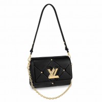 Louis Vuitton Twist MM Bag in Black Lambskin with Studs M59029 Louis Vuitton Twist MM Bag in Black Lambskin with Studs M59029