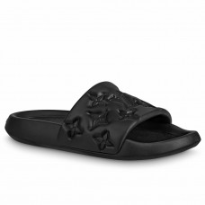 Louis Vuitton Waterfront Mules In Black Monogram Rubber Louis Vuitton Waterfront Mules In Black Monogram Rubber