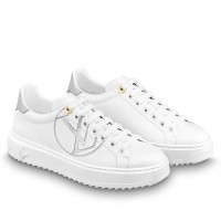 Louis Vuitton White Time Out Sneakers with Silver Signature