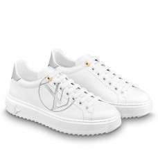 Louis Vuitton White Time Out Sneakers with Silver Signature